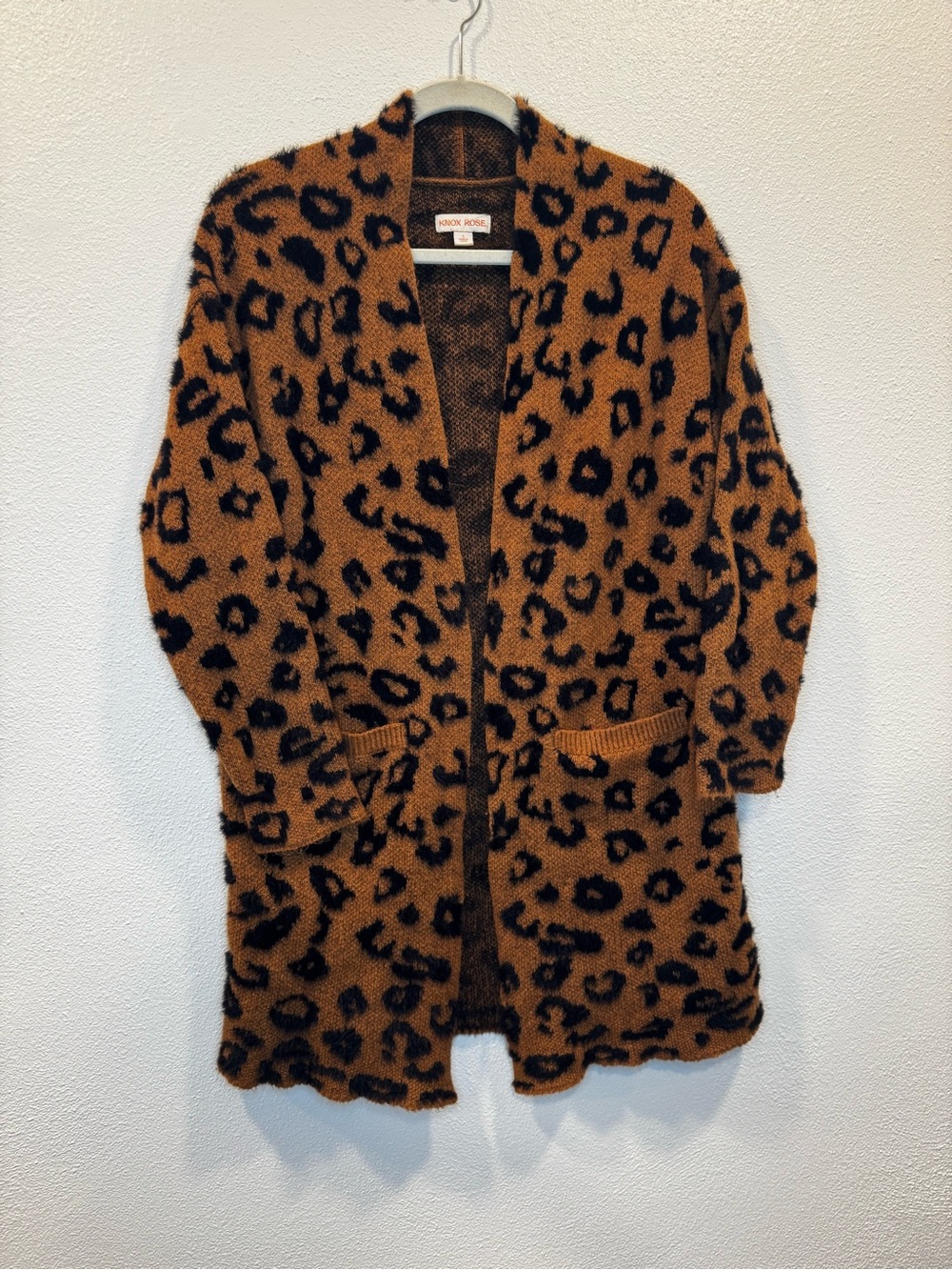 Knox Rose Leopard Print Open Front Cardigan Pockets Size S